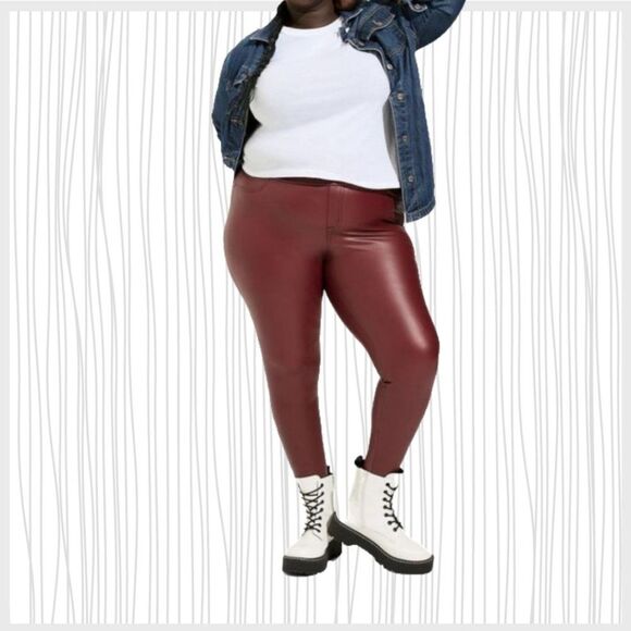 Legging Womens Plus 4 26 28 Dark Red Vegan Faux Leather Torrid Rave Disco Rocker - Picture 3 of 5